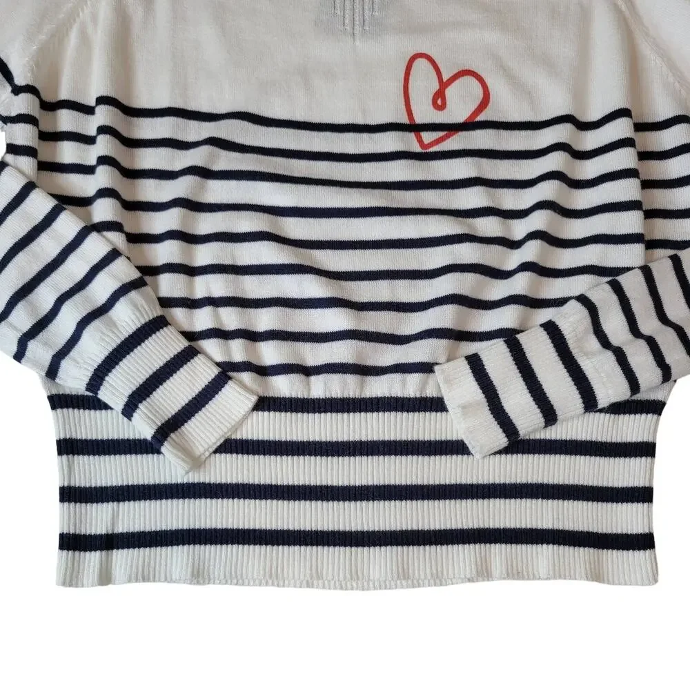 Central Park West Linen Blend Stripe Sweater Heart Detail Size - Picture 8 of 10